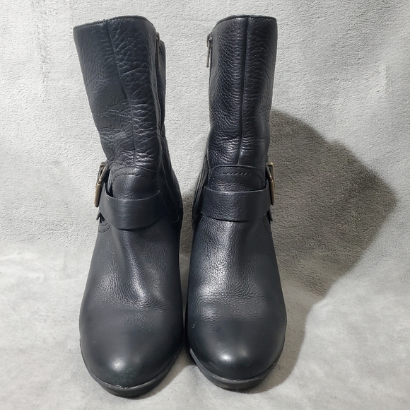 Clarks Indigo Buckle Black Leather Boots  10 M - Picture 2 of 12